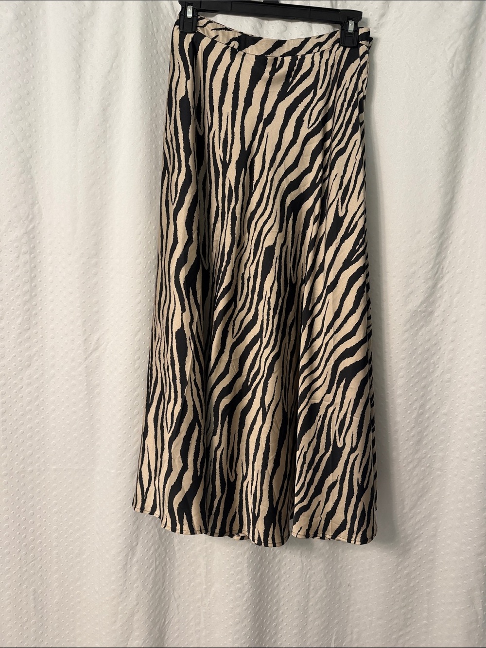 WD.NY Beige and Black Zebra-Print A-Line Midi Skirt